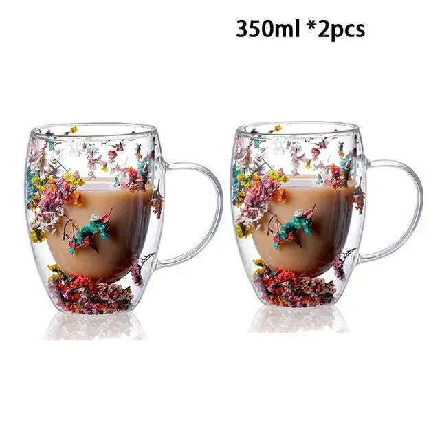 YWDL 1/2pcs Double Wall Glass Cup With Handle Heat Resistant Tea Coffee Cups Espresso Milk Mug Gift