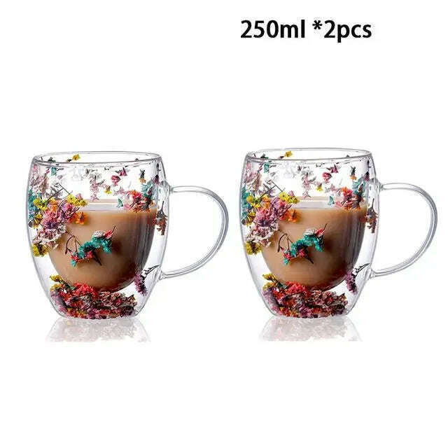 YWDL 1/2pcs Double Wall Glass Cup With Handle Heat Resistant Tea Coffee Cups Espresso Milk Mug Gift