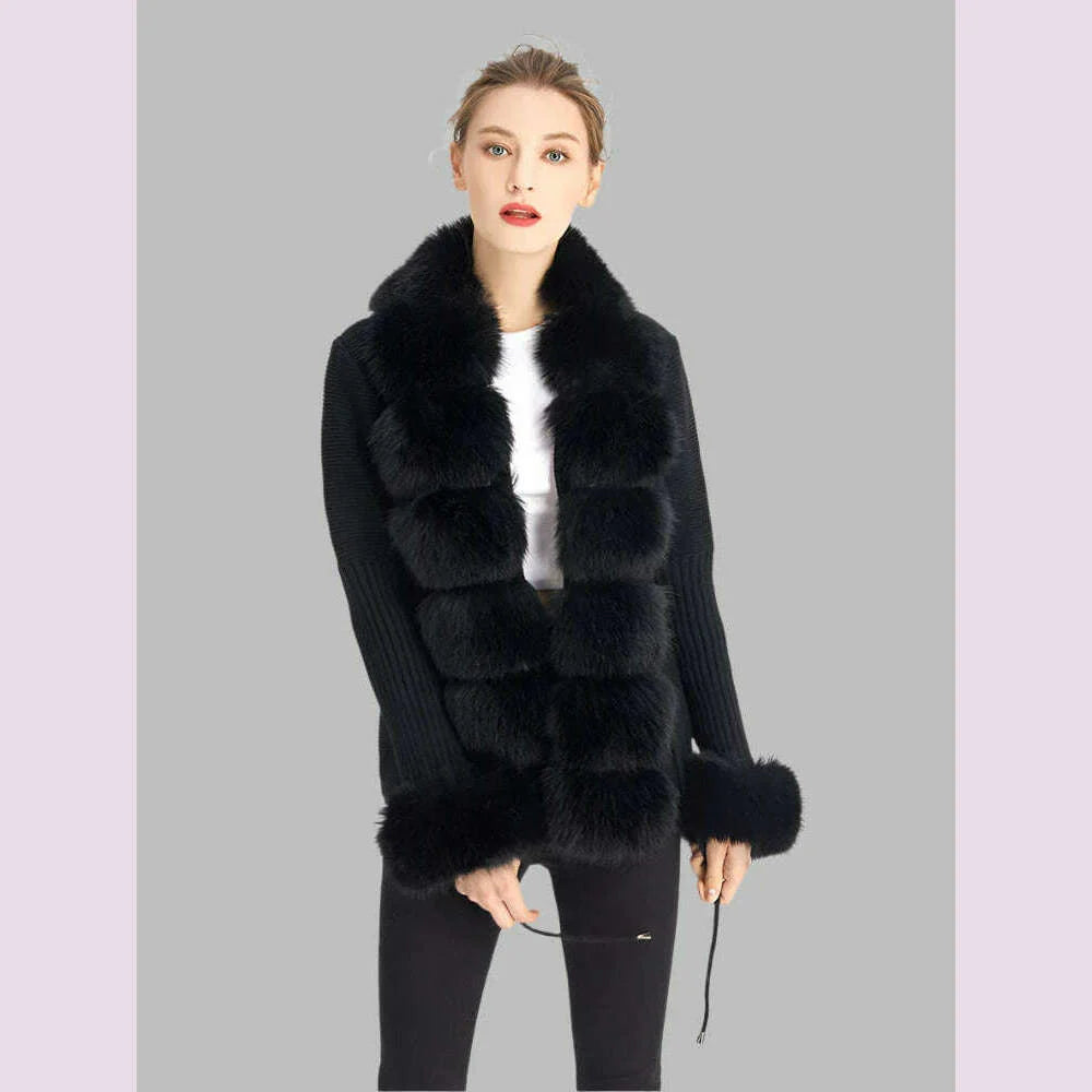 ZADORIN Luxury Fur Cardigan Knit Winter Sweater Women Elegant Detachable Fur Belt White Pink Black Womens Cardigan Korea Style