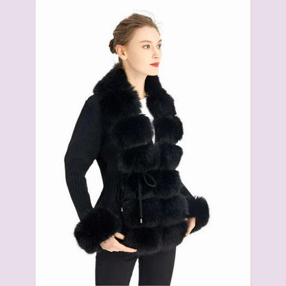 ZADORIN Luxury Fur Cardigan Knit Winter Sweater Women Elegant Detachable Fur Belt White Pink Black Womens Cardigan Korea Style