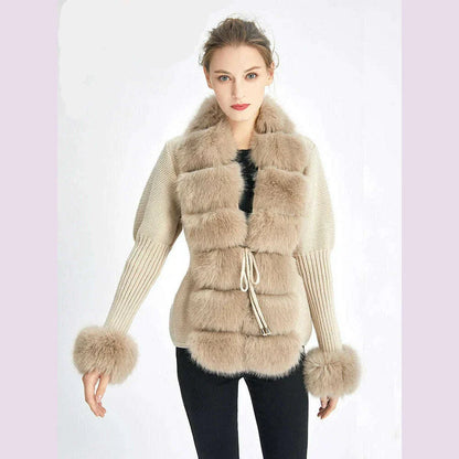 ZADORIN Luxury Fur Cardigan Knit Winter Sweater Women Elegant Detachable Fur Belt White Pink Black Womens Cardigan Korea Style